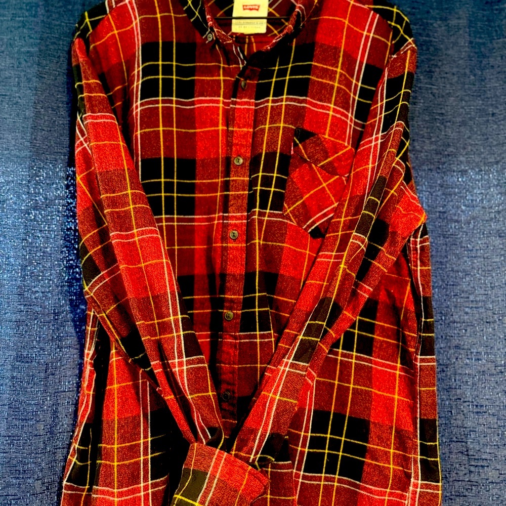 Levi's Men's Red, Black, and Yellow Plaid Shirt